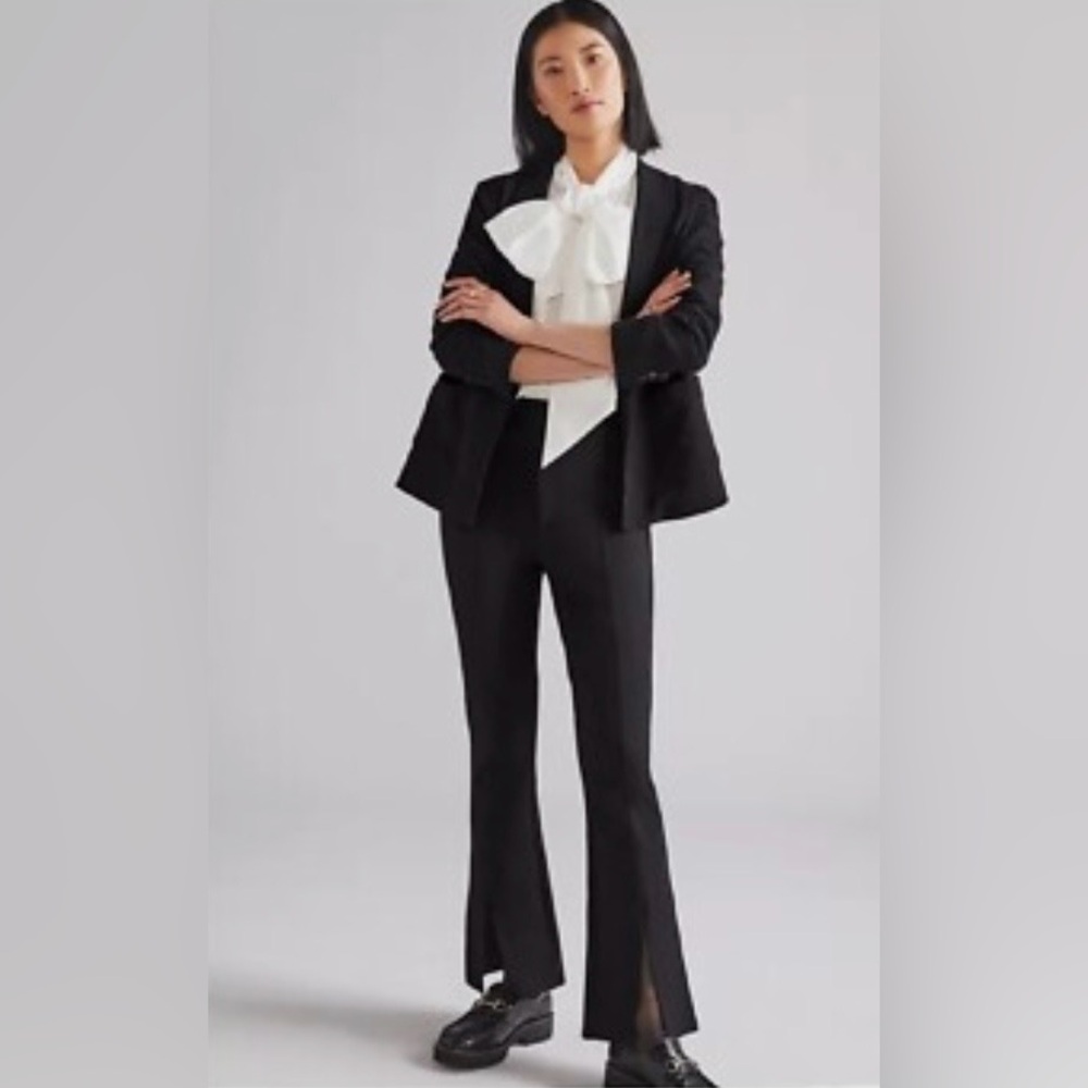 Anthropologie Maeve Size 8 Black Slit Split Front Flared Ponte Pants